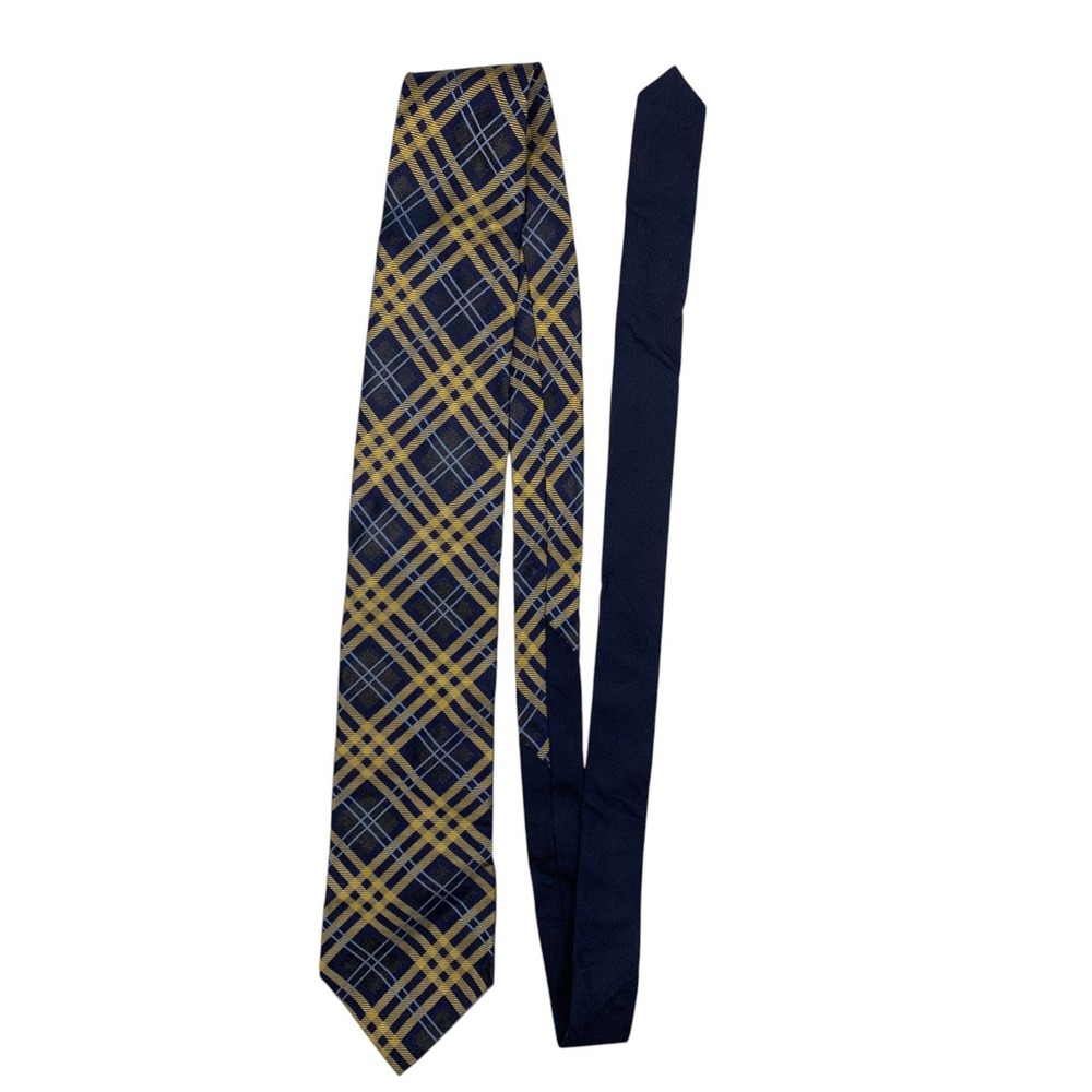 Bundle 2 Tommy Hilfiger‎ Mens Yellow Navy Silk Neckties Striped Plaid 57.5"L - Picture 9 of 11